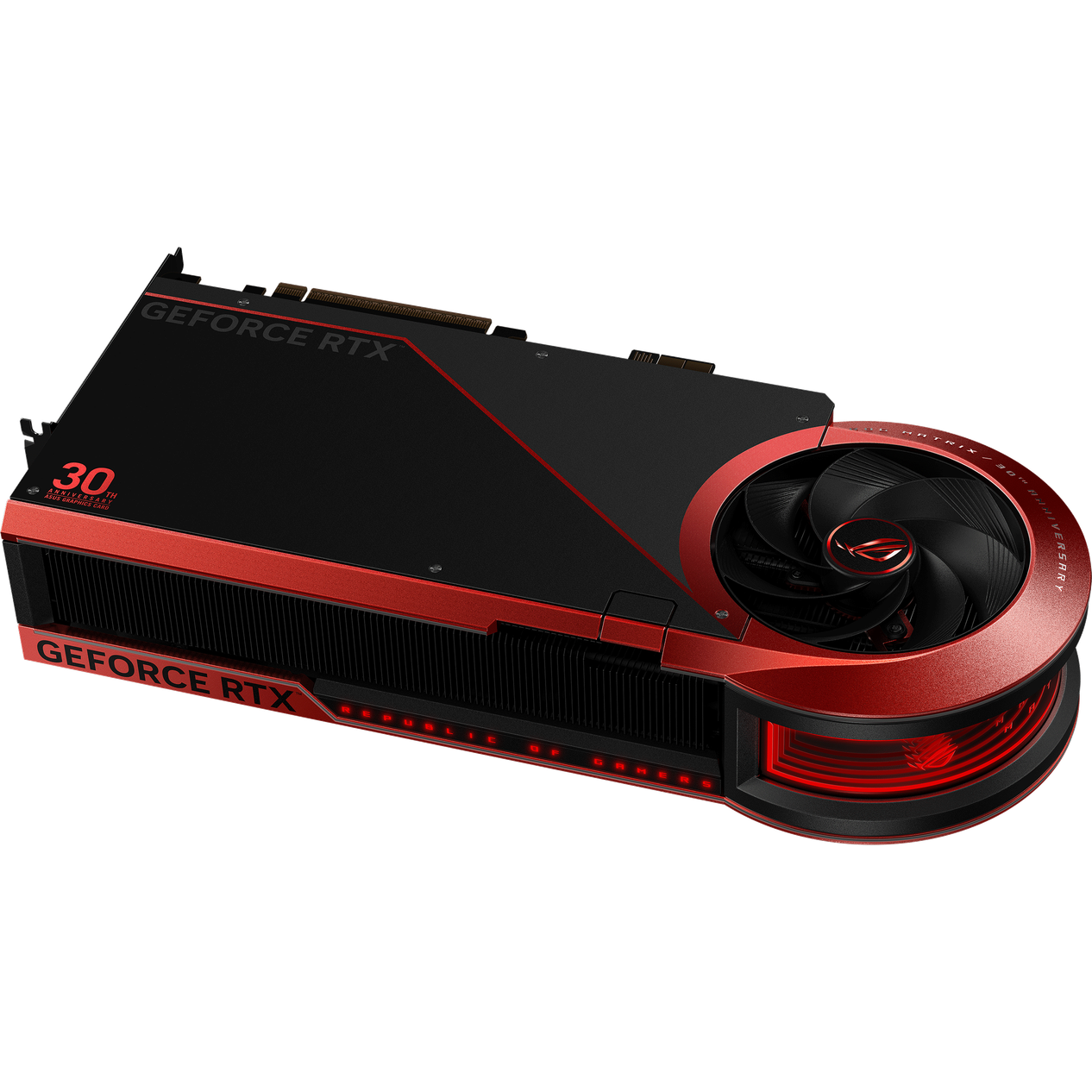 ROG Matrix GeForce RTX 5090 - ASUS Graphics Card 30th Anniversary Edition_Angled Back